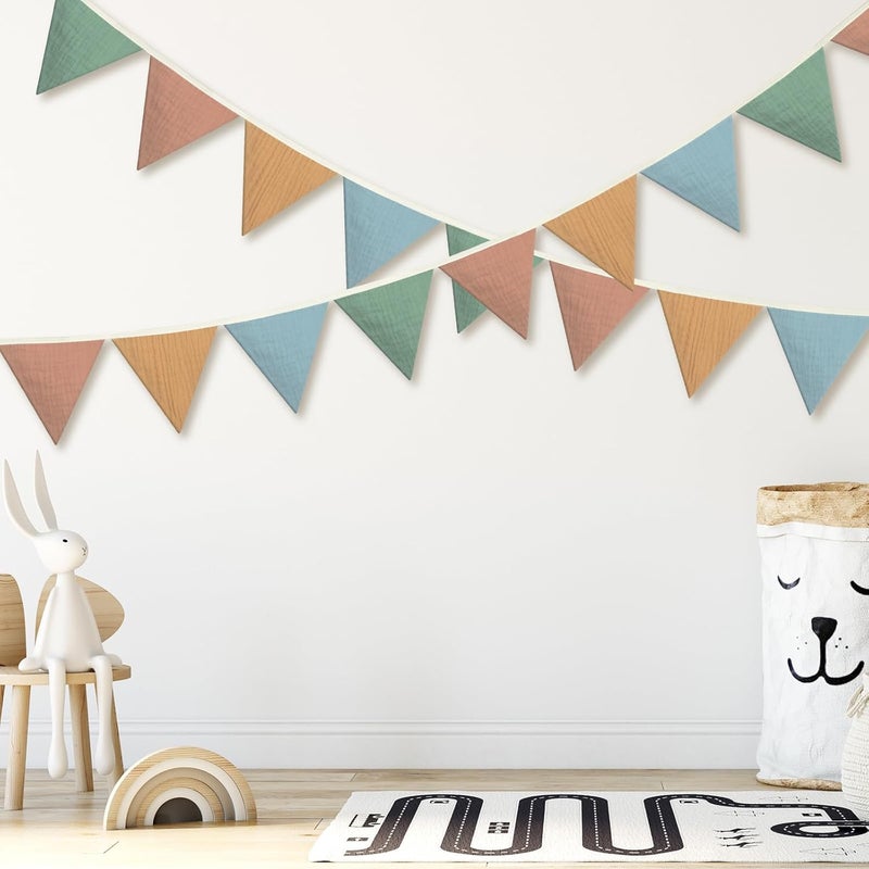 Oudain 2 Pcs Pennant Banner Flags Nursery Garland Triangle Bunting Flags Playroom Wall Decor Banner for Nursery Baby Shower Birthday Boho Wedding Party Event, Each 7.75 ft(Warm Color) - Image 5