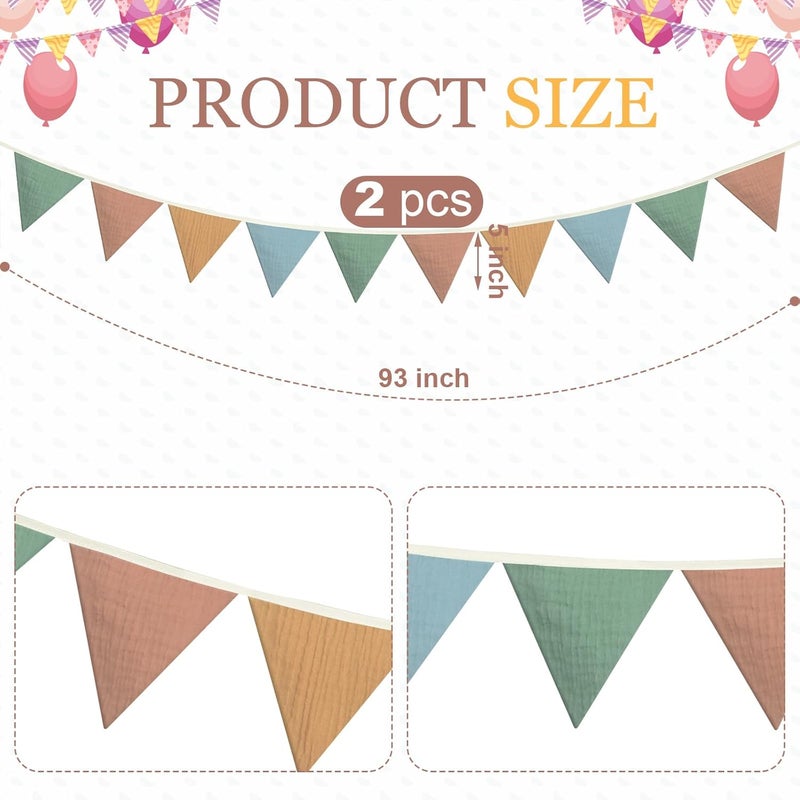 Oudain 2 Pcs Pennant Banner Flags Nursery Garland Triangle Bunting Flags Playroom Wall Decor Banner for Nursery Baby Shower Birthday Boho Wedding Party Event, Each 7.75 ft(Warm Color) - Image 2