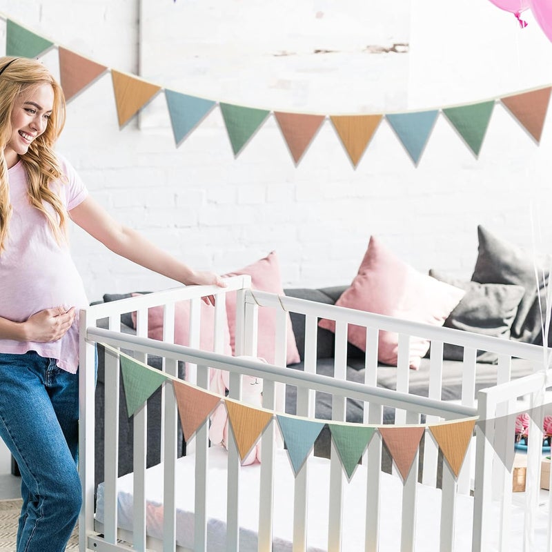 Oudain 2 Pcs Pennant Banner Flags Nursery Garland Triangle Bunting Flags Playroom Wall Decor Banner for Nursery Baby Shower Birthday Boho Wedding Party Event, Each 7.75 ft(Warm Color) - Image 4