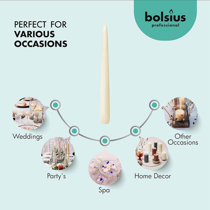 BOLSIUS Ivory Taper Candles - Bulk Case of 4 Packs = Total 120 Candles - 8 Hours - Premium European Quality - Consistent Smokeless Flame - Unscented Dripless Candlesticks - Image 4