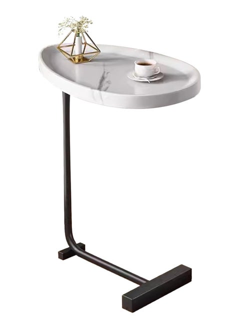 Side Table NAN C-Shaped, Metal Frame MDF Simple Tea for Hotel Famous and Famous Special-Shaped Table, White/Walnut Color