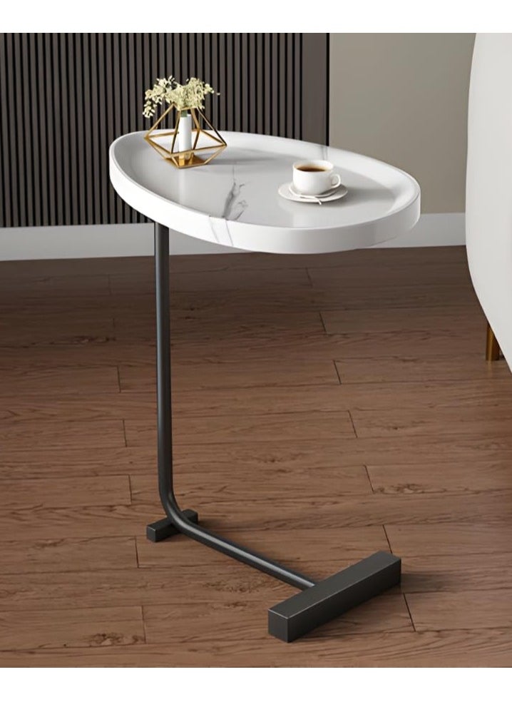 DubaiGallery - Side Table NAN C-Shaped, Metal Frame MDF Simple Tea for Hotel Famous and Famous Special-Shaped Table, White/Walnut Color - Image 1