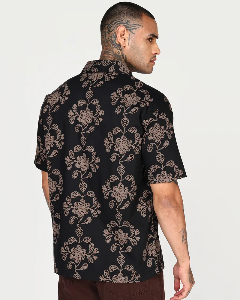 bewakoof  Men's Black All Over Printed Oversized Shirt  | Best Price UAE