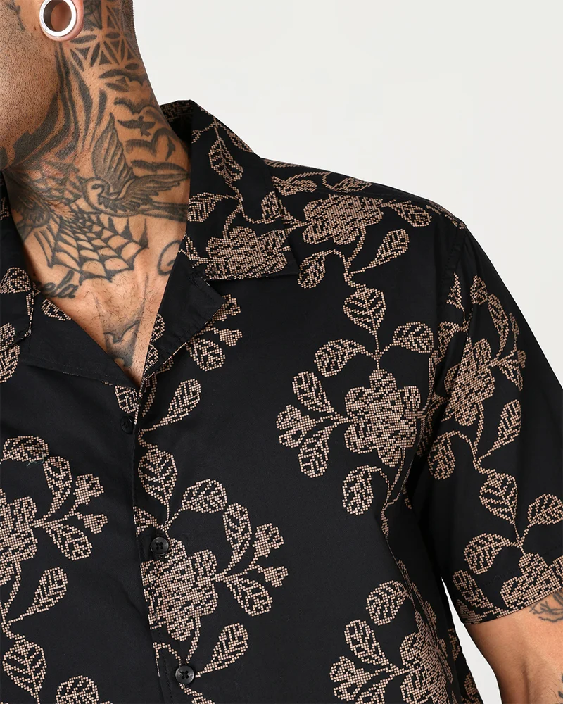 bewakoof  Men's Black All Over Printed Oversized Shirt  | Best Price UAE