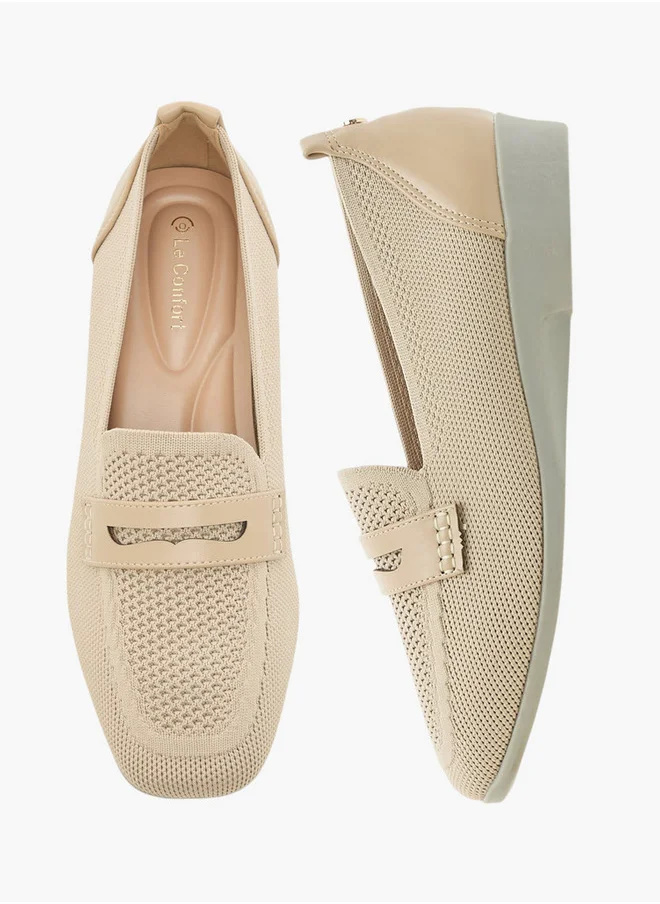 لو كونفورت Flyknit Textured Slip-On Loafers with Platform Heels