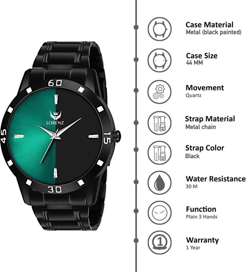 LORENZ Green-Black Dial Analogue Watch for Men | Watch for Boys- Mk-2092W - Image 3