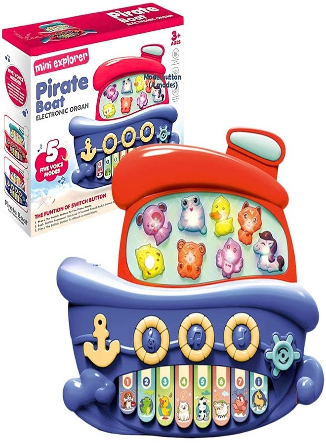 Space Enterprises Pirate Boat Musical Piano Toy | 5 Sound Modes with Animal & Piano Keys | Electronic Organ Toy for Kids with Light & Sound | Educational Learning for Toddlers Boys & Girls (Mbpt001) - Image 1