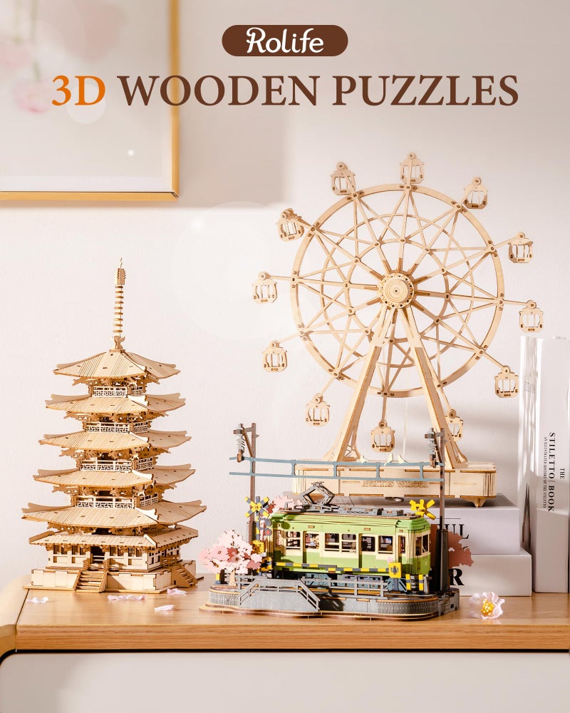 Rolife Wood Model Kits for Adults to Build 3D Puzzles DIY Fivestoried Pagoda Birthday Unique Gifts for Friends or Family - Image 3