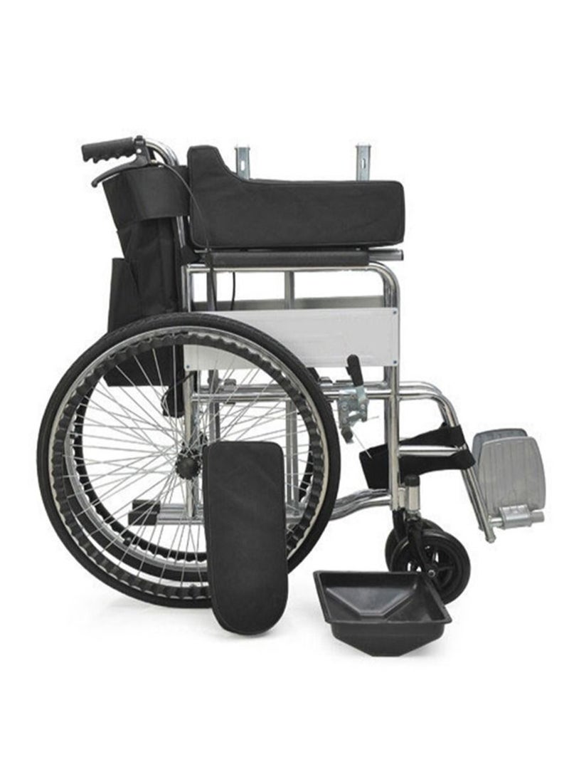 كروني كرسي متحرك Xt-007 يُدفع يدويًا مع مرحاض، كرسي متحرك مريح بأربع فرامل، كرسي متحرك متعدد الوظائف قابل للطي - Image 5
