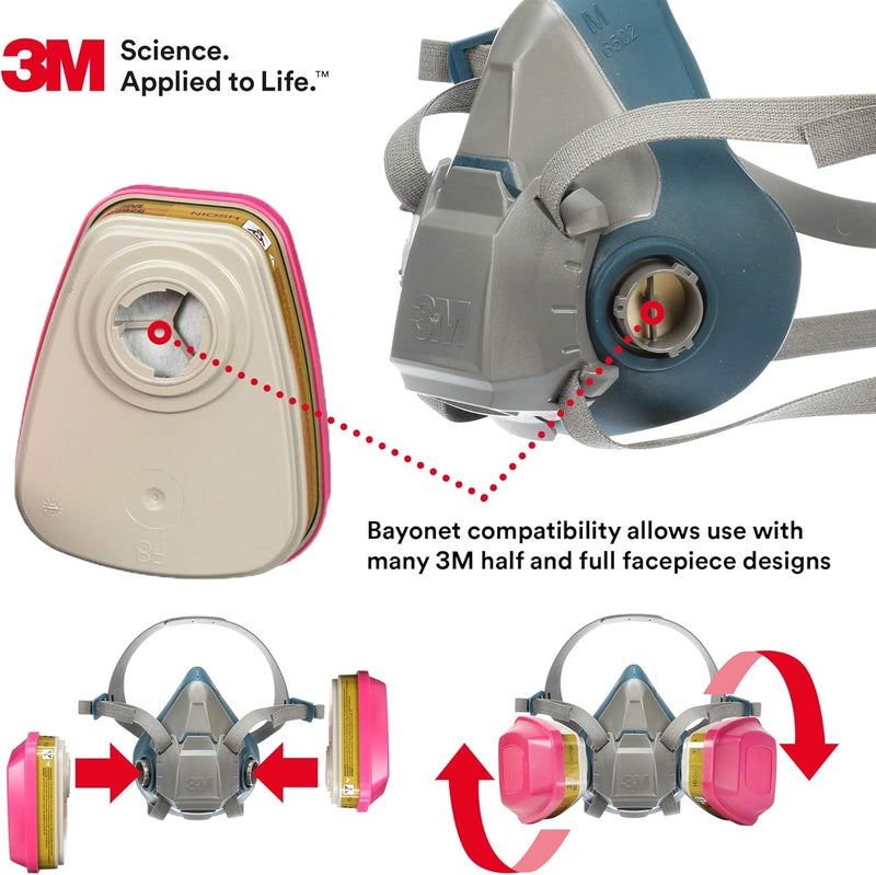 3M P100 Respirator Cartridge/Filter 60926, 1 Pair, NIOSH, Helps Protect Against Organic Vapors, Acid Gases, Ammonia Methylamine, Formaldehyde and Particulates - Image 4