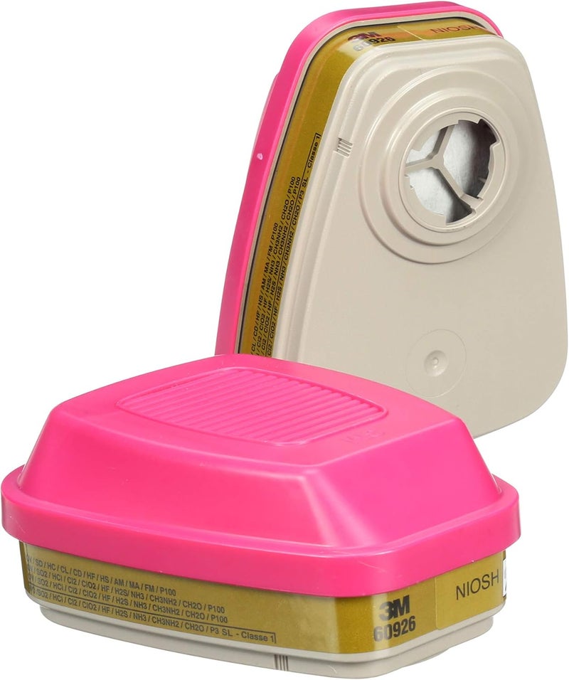 3M P100 Respirator Cartridge/Filter 60926, 1 Pair, NIOSH, Helps Protect Against Organic Vapors, Acid Gases, Ammonia Methylamine, Formaldehyde and Particulates - Image 1