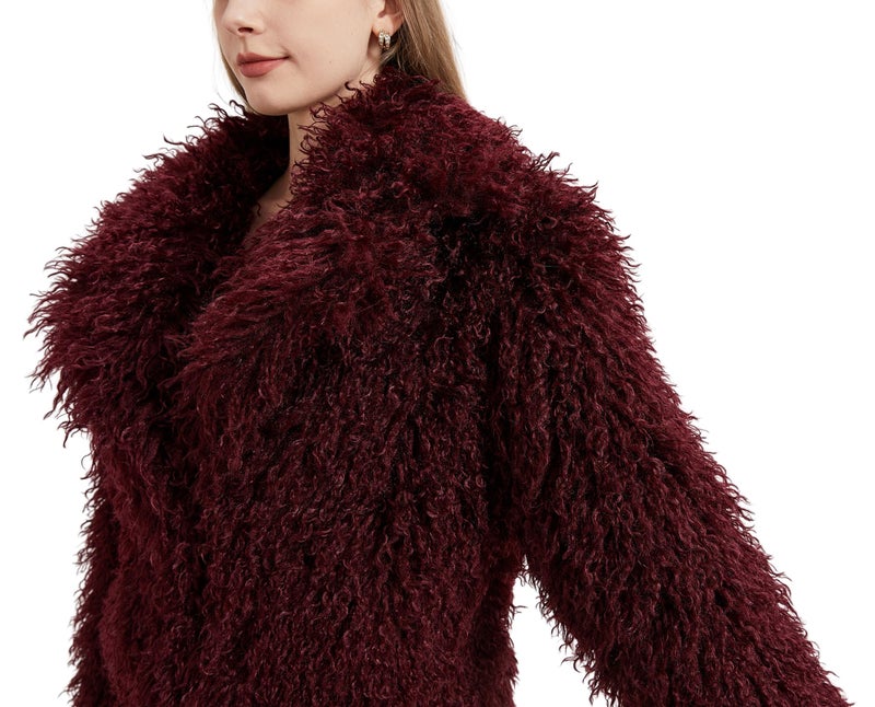 GRAN ORIENTE Women Burgundy Shaggy Cropped Jacket Coats,2024 Winter Fluffy Faux Fur Warm Long Sleeve Outerwear (GK093 Black, S) - Image 3