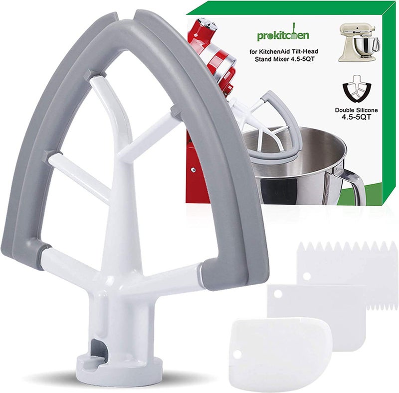 Prokitchen Flex Edge Beater Fit for Kitchenaid Mixer 455 Quart TiltHead Flat Beater Fit for Kitchen Aid and Accessories Attachments with Silicone Edges Flex Edge Bowl Scraper Bonus 4 Soft Scraper
