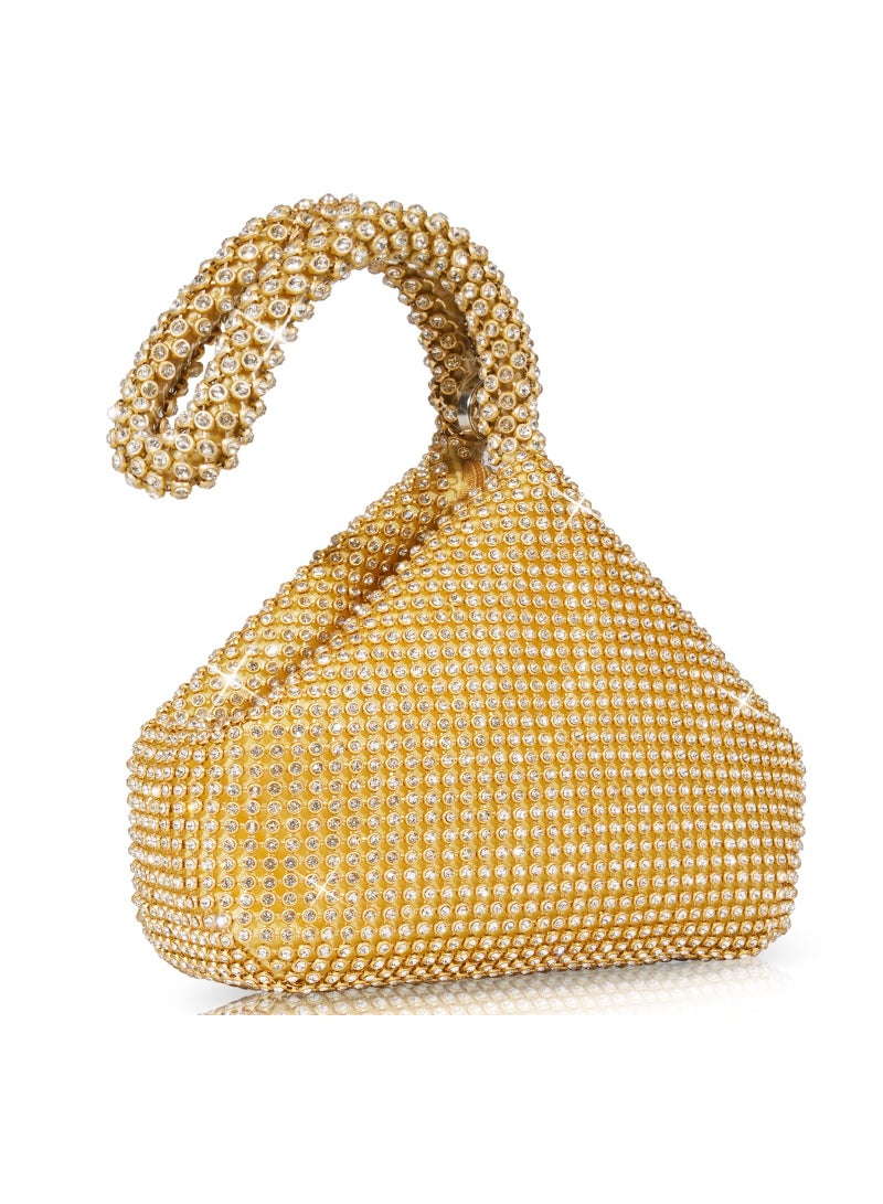 SOLARAE حقائب كلتش نسائية مزينة بالأحجار اللامعة حقائب مسائية لامعة مثلثية لحفلات الزفاف والحفلات والتخرج باللون الذهبي - Image 1