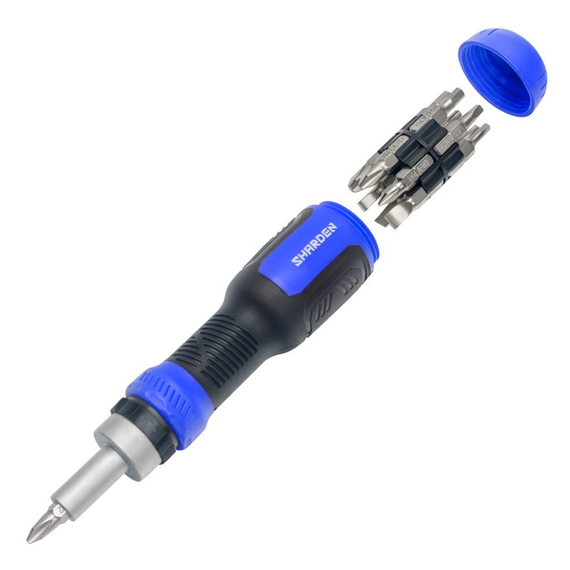 SHARDEN Ratcheting Screwdriver 13in1 Ratchet Screwdriver Set Multi Bit Screw Driver All in One Screwdriver with Torx Security Flat Head Phillips Hex Square and 14 Nut Driver