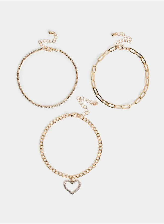 Styli Set Of 3 - Heart Drop Anklets