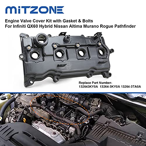 MITZONE Engine Valve Cover Compatible with 2014-2017 Nissan Altima Rogue Murano 2014 Pathfinder 2014-2017 Infiniti Qx60 2.5L Replace # 13264-3KY0A - Image 2