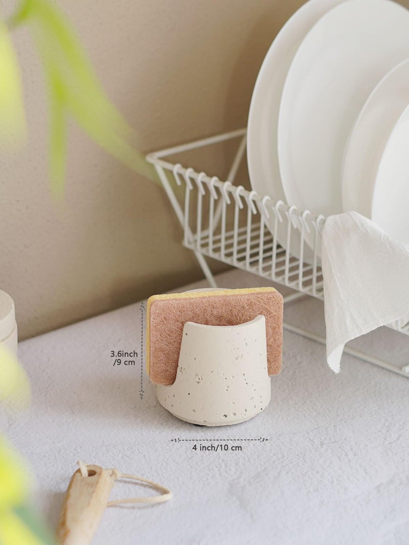 SDALI HOME Concrete Sponge Holder for Kitchen Sink Counter,Kitchen Dish Rack,Sponge Caddy for Sink Countertop Organizer and Elegant Decor,Waterproof/Heavy (Light Beige) - Image 2