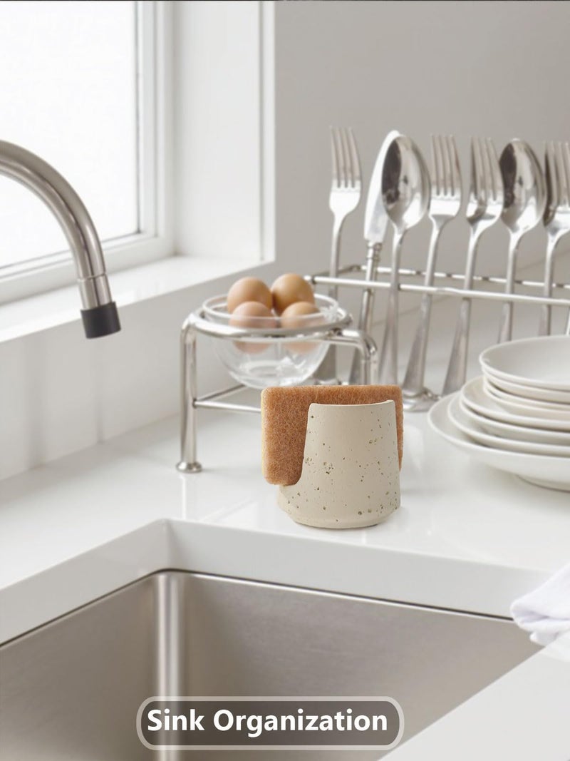 SDALI HOME Concrete Sponge Holder for Kitchen Sink Counter,Kitchen Dish Rack,Sponge Caddy for Sink Countertop Organizer and Elegant Decor,Waterproof/Heavy (Light Beige) - Image 5