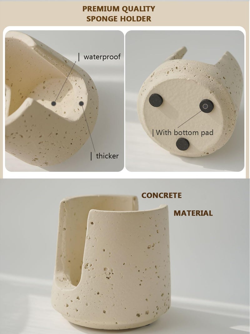 SDALI HOME Concrete Sponge Holder for Kitchen Sink Counter,Kitchen Dish Rack,Sponge Caddy for Sink Countertop Organizer and Elegant Decor,Waterproof/Heavy (Light Beige) - Image 4
