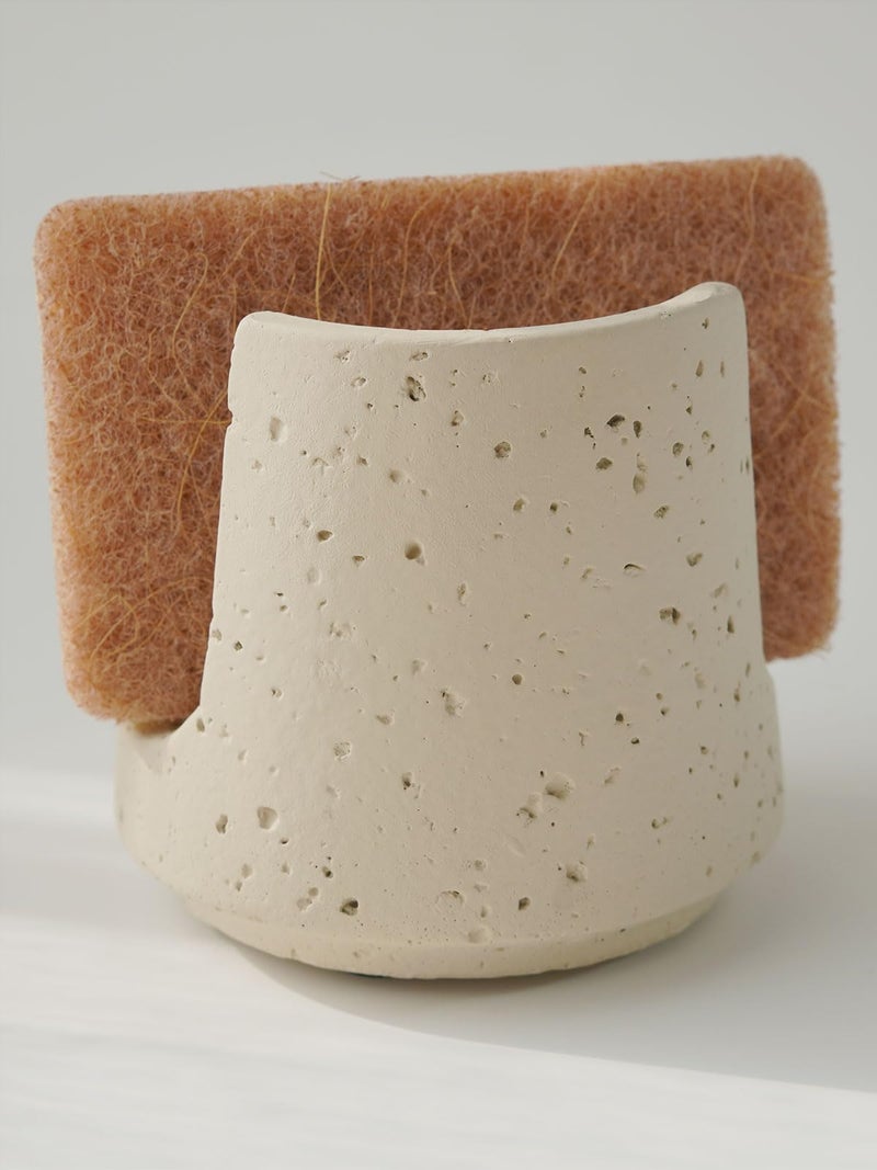 SDALI HOME Concrete Sponge Holder for Kitchen Sink Counter,Kitchen Dish Rack,Sponge Caddy for Sink Countertop Organizer and Elegant Decor,Waterproof/Heavy (Light Beige) - Image 1