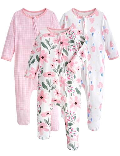 Yoofoss Baby Pajamas 100 Organic Cotton Newborn Sleepers Boys Girls Clothes 3Pack Soft infant Footed PJs with Mitten Cuffs Zipper Footies Pajamas - Image 1