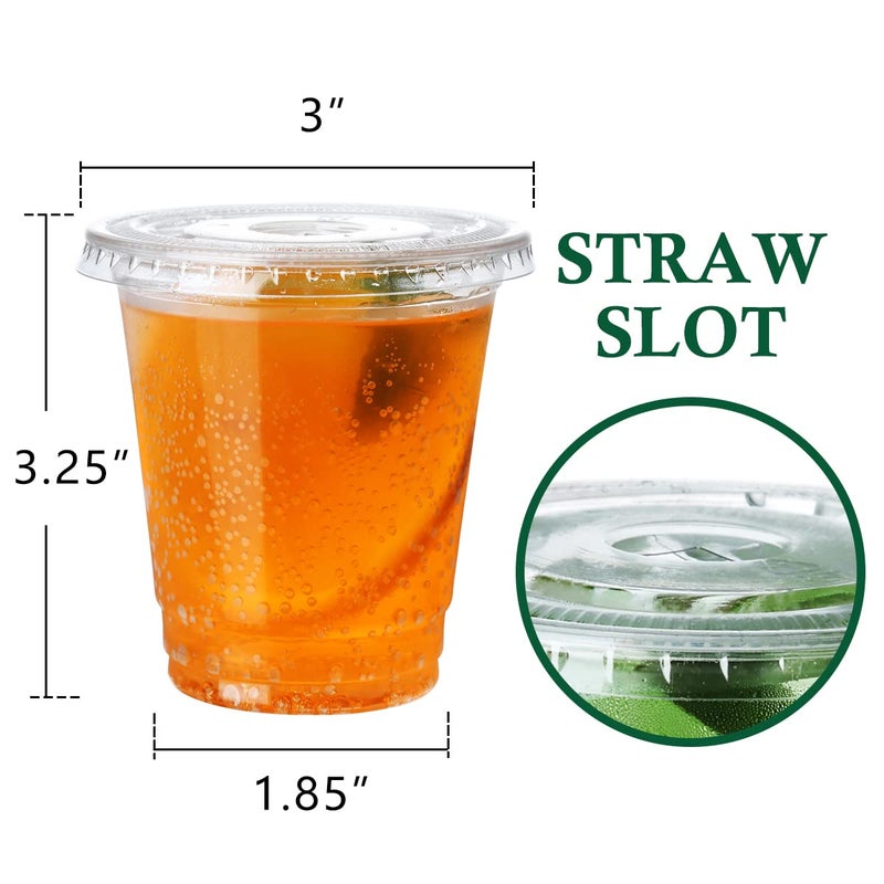 Poever 8 oz Plastic Cups with Lids 100 Pack  Disposable Clear Cups with Straw Slot Lids for Lemonade Coffee Smoothie Cold Drink Containers To-go Cups - Image 2