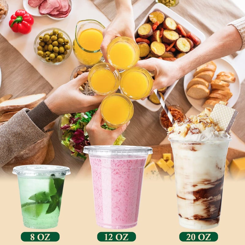 Poever 8 oz Plastic Cups with Lids 100 Pack  Disposable Clear Cups with Straw Slot Lids for Lemonade Coffee Smoothie Cold Drink Containers To-go Cups - Image 4