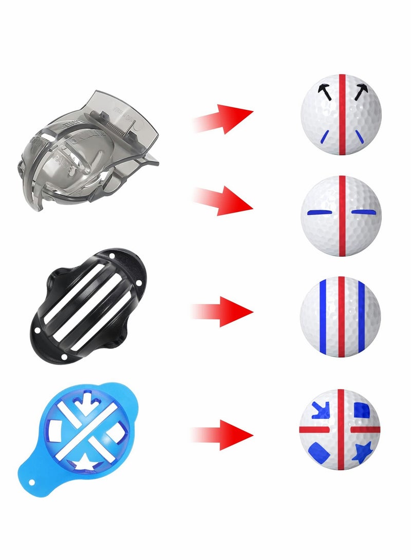 12-Piece Precision Golf Ball Marker Set: Includes 3 Marking Stencils, 6 Letter & Pattern Templates, 3 Colored Markers, and a Golf Ball Line Marking Tool for Alignment and Identification. - Image 2