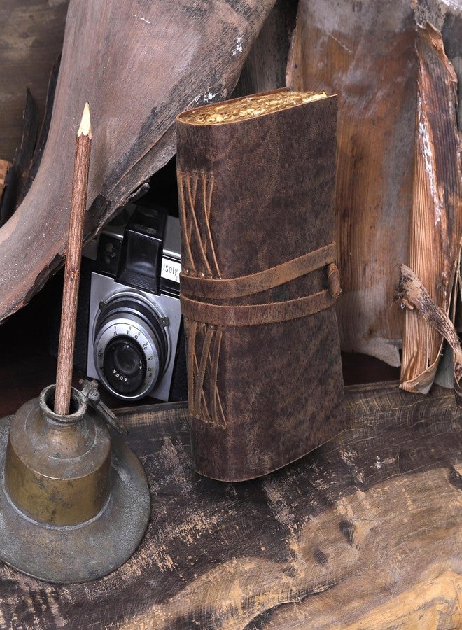 CREATIVE LEATHER ART مفكرة جلدية عتيقة مصنوعة يدوياً للرجال والنساء - مفكرة سفر قابلة لإعادة التعبئة، ورق ذو حواف خشنة عتيقة، دفتر كتابة ريفي للرسم أو الشعر أو كهدية (بني عتيق، 6 × 4 بوصة) - Image 2