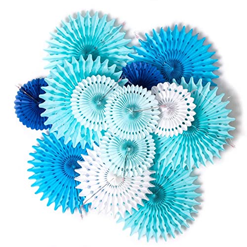 SUNBEAUTY Pack of 13 Blue White Hanging Honeycomb Paper Fans Party Decoration Kit for Baby Boy Shower 1st Birthday Navy Ocean Wedding Under The Sea Theme Photo Booth Backdrops Paper Party Supplies - Image 1