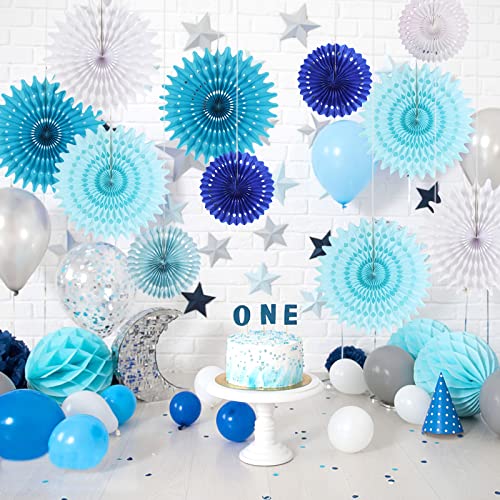 SUNBEAUTY Pack of 13 Blue White Hanging Honeycomb Paper Fans Party Decoration Kit for Baby Boy Shower 1st Birthday Navy Ocean Wedding Under The Sea Theme Photo Booth Backdrops Paper Party Supplies - Image 5