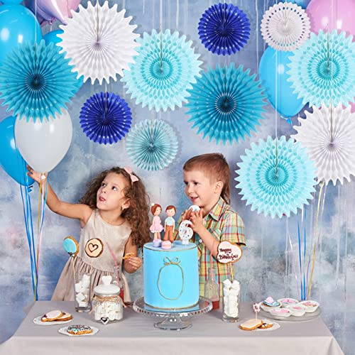 SUNBEAUTY Pack of 13 Blue White Hanging Honeycomb Paper Fans Party Decoration Kit for Baby Boy Shower 1st Birthday Navy Ocean Wedding Under The Sea Theme Photo Booth Backdrops Paper Party Supplies - Image 4