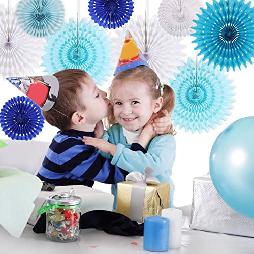 SUNBEAUTY Pack of 13 Blue White Hanging Honeycomb Paper Fans Party Decoration Kit for Baby Boy Shower 1st Birthday Navy Ocean Wedding Under The Sea Theme Photo Booth Backdrops Paper Party Supplies - Image 3