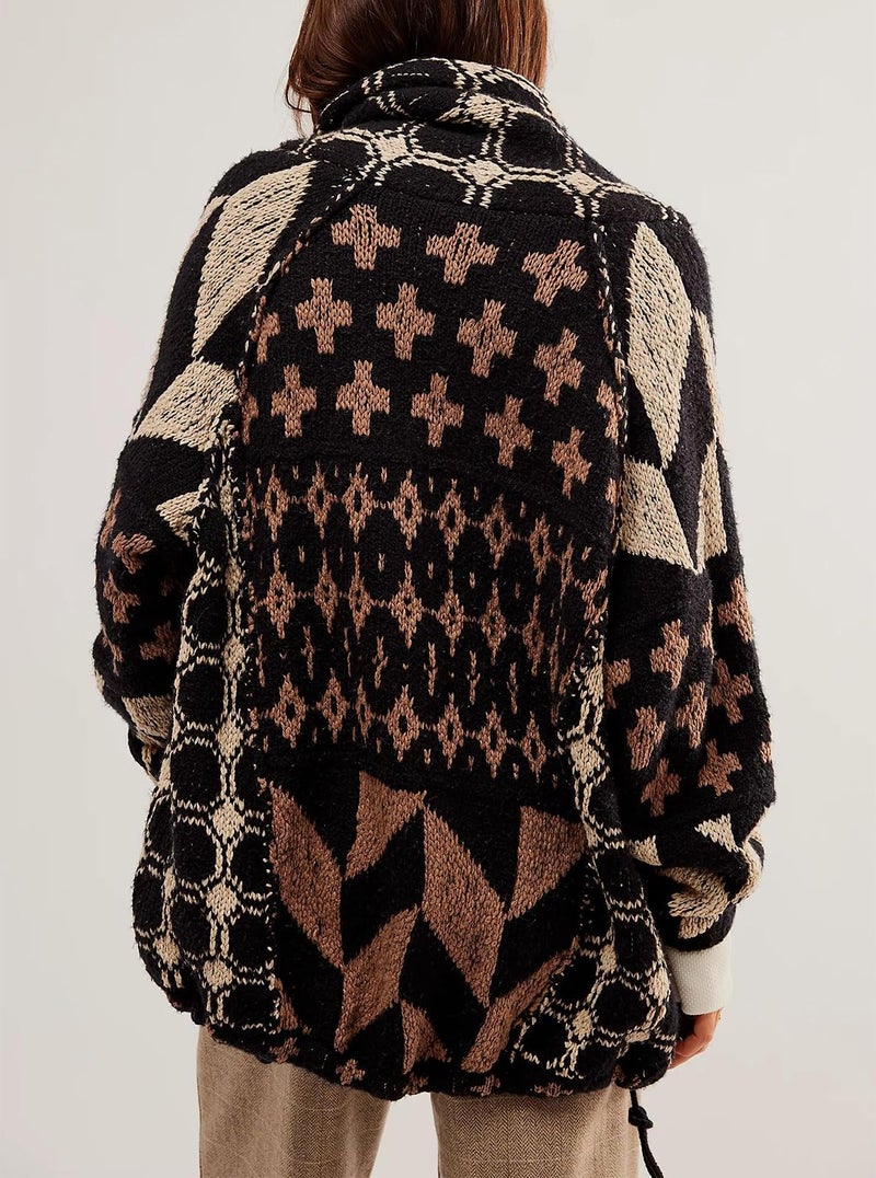 Yuemengxuan Cardigan Sweaters for Women Button Down Shawl Collar Oversized Sweater Coats Y2k Print Cardigans Fall Fashion, Coffee, One Size - Image 2