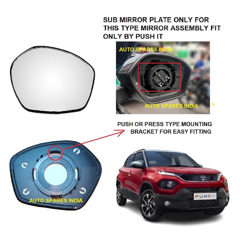 STYCARO - Side View Mirror Glass/Sub Mirror Plate compatible with Tata Punch 2021-2025 Year Model (RIGHT DRIVER SIDE) - Image 2