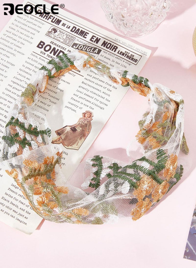 REOCLE Women's Headband Lightweight Mesh Knot-Front with Floral Embroidery & Branch Motifs Soft Comfortable Hair Accessory with Textured Stitching for Daily Styling & Casual Outings - Image 3