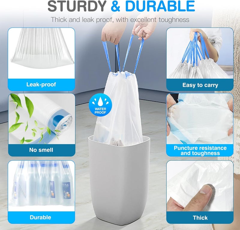 Charmount Small Trash Bags 4 Gallon, 200 Count Drawstring Mini Garbage Bags, Plastic Trash Can Liners for Bathroom, Office, Bedroom – Super Value Bulk - Image 3