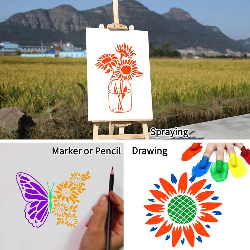 eageus 6 Inch Sunflower Stencils Reusable Flower Stencils for Painting on Wood, 25 Pieces Floral Stencil DIY Craft Template for Painting on Furniture, Canvas, Wall, Home Decor(Sunflower) - Image 3