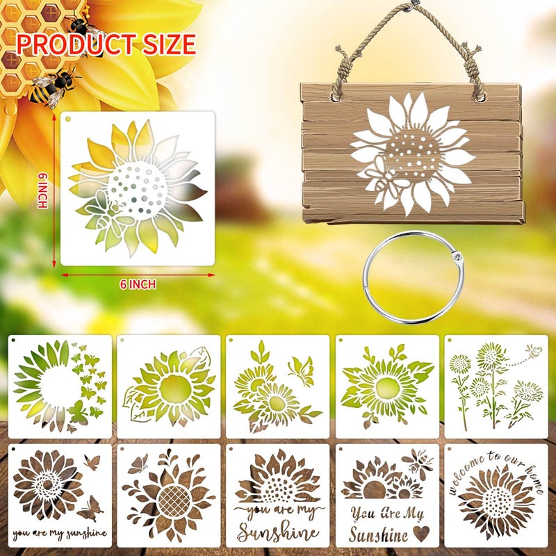 eageus 6 Inch Sunflower Stencils Reusable Flower Stencils for Painting on Wood, 25 Pieces Floral Stencil DIY Craft Template for Painting on Furniture, Canvas, Wall, Home Decor(Sunflower) - Image 2