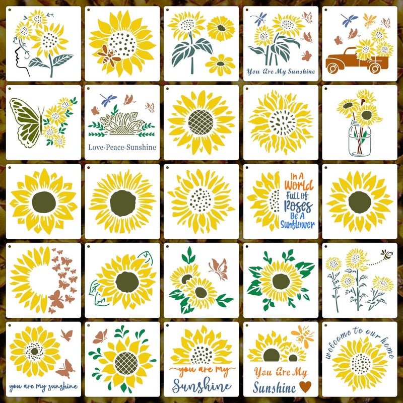eageus 6 Inch Sunflower Stencils Reusable Flower Stencils for Painting on Wood, 25 Pieces Floral Stencil DIY Craft Template for Painting on Furniture, Canvas, Wall, Home Decor(Sunflower) - Image 5
