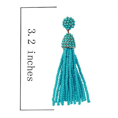 NLCAC Women's Beaded tassel earrings Long Fringe Drop Earrings Dangle Turquoise - Image 3