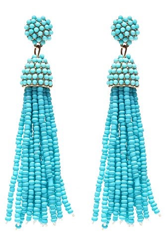 NLCAC Women's Beaded tassel earrings Long Fringe Drop Earrings Dangle Turquoise - Image 1