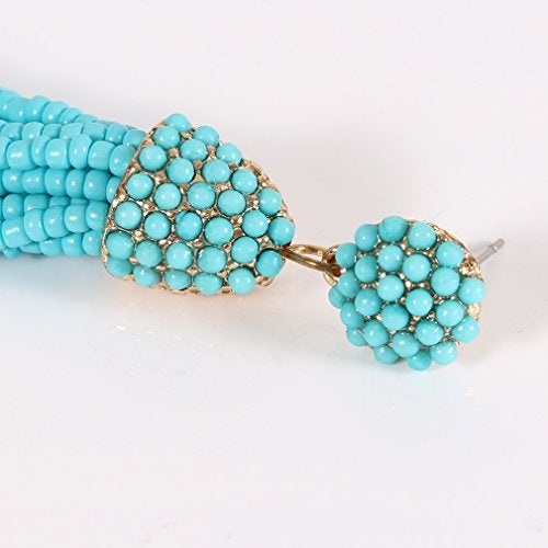 NLCAC Women's Beaded tassel earrings Long Fringe Drop Earrings Dangle Turquoise - Image 5