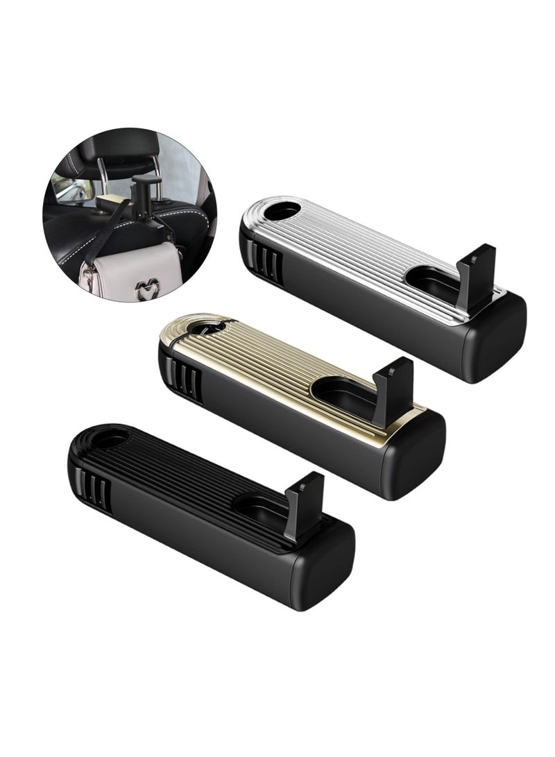 Captaintech Car Headrest Hidden Hook, New Upgraded 2 in 1 Car Seat Hook with Phone Holder, 360° Rotation Car Hooks for Purses and Bags, Grocery Bag & Handbag (3 PCS) - Image 1