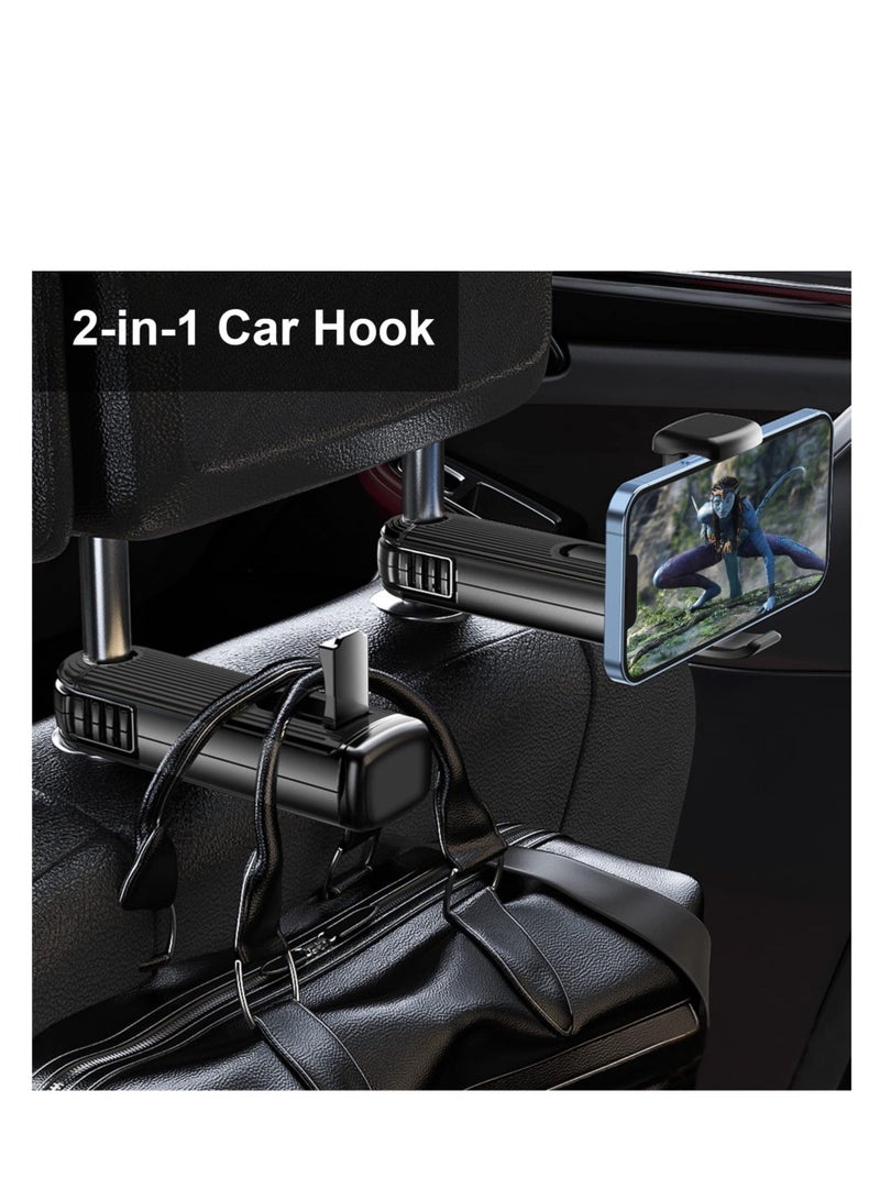 Captaintech Car Headrest Hidden Hook, New Upgraded 2 in 1 Car Seat Hook with Phone Holder, 360° Rotation Car Hooks for Purses and Bags, Grocery Bag & Handbag (3 PCS) - Image 3