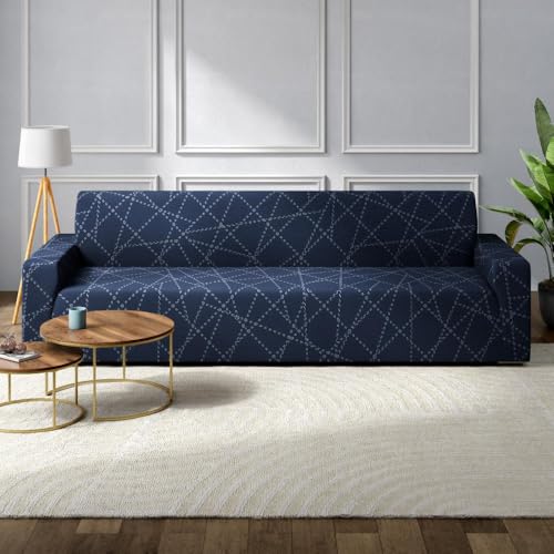 Wakefit Printed 3 Seater Sofa Cover | Elastic Stretchable Sofa Slip Cover | Triple Seater Sofa Protector | Bekam,Blue - Image 1