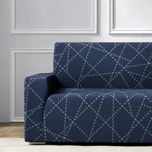Wakefit Printed 3 Seater Sofa Cover | Elastic Stretchable Sofa Slip Cover | Triple Seater Sofa Protector | Bekam,Blue - Image 3