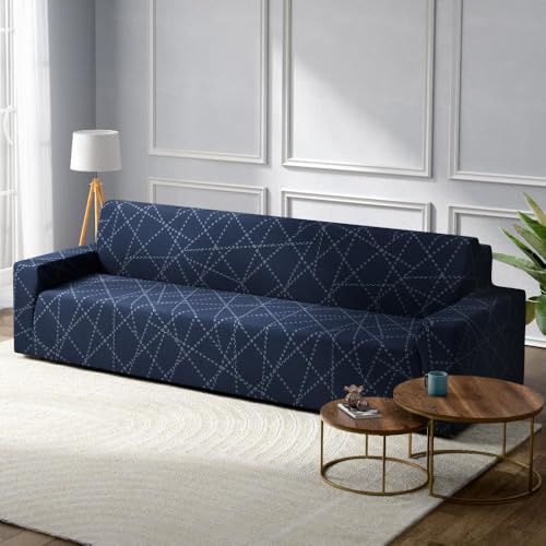 Wakefit Printed 3 Seater Sofa Cover | Elastic Stretchable Sofa Slip Cover | Triple Seater Sofa Protector | Bekam,Blue - Image 4