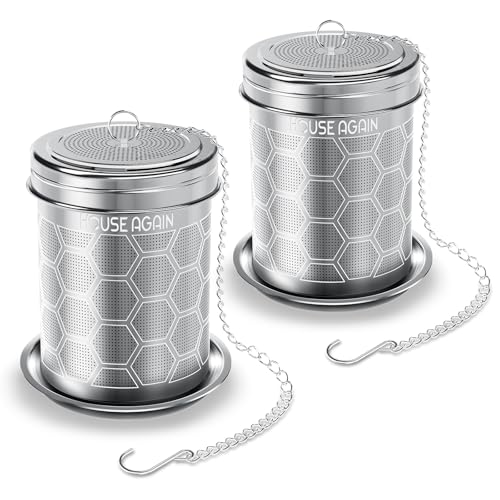 House Again 2 Pack Tea Strainers for Loose Tea, Extra Fine Mesh Tea Infuser, 304 Stainless Steel with Chain Hook, Loose Leaf Tea Steeper for Brew Tea Spices & Seasonings, Geometric Design - Image 1